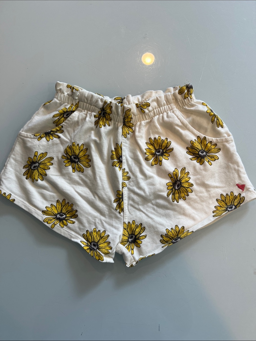 Pink Chicken White Shorts with Yellow Sunflower Print